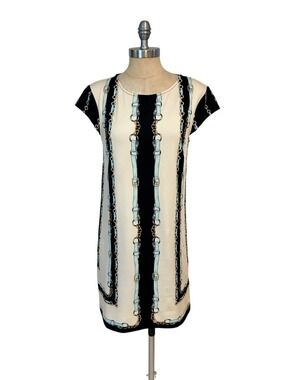 JB Julie Brown Womens Equestrian Print Cap Sleeve Shift Dress Small